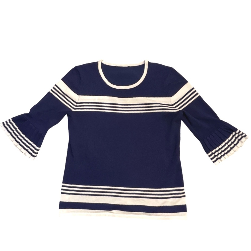 Navy and White fluted Sleeve Sweater no tag